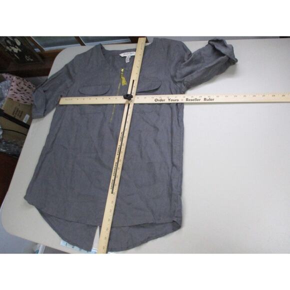 Ellen Tracy Linen Tunic Top Women Small Roll Tab Gold Zipper Tassel Trim Popover - Picture 9 of 16